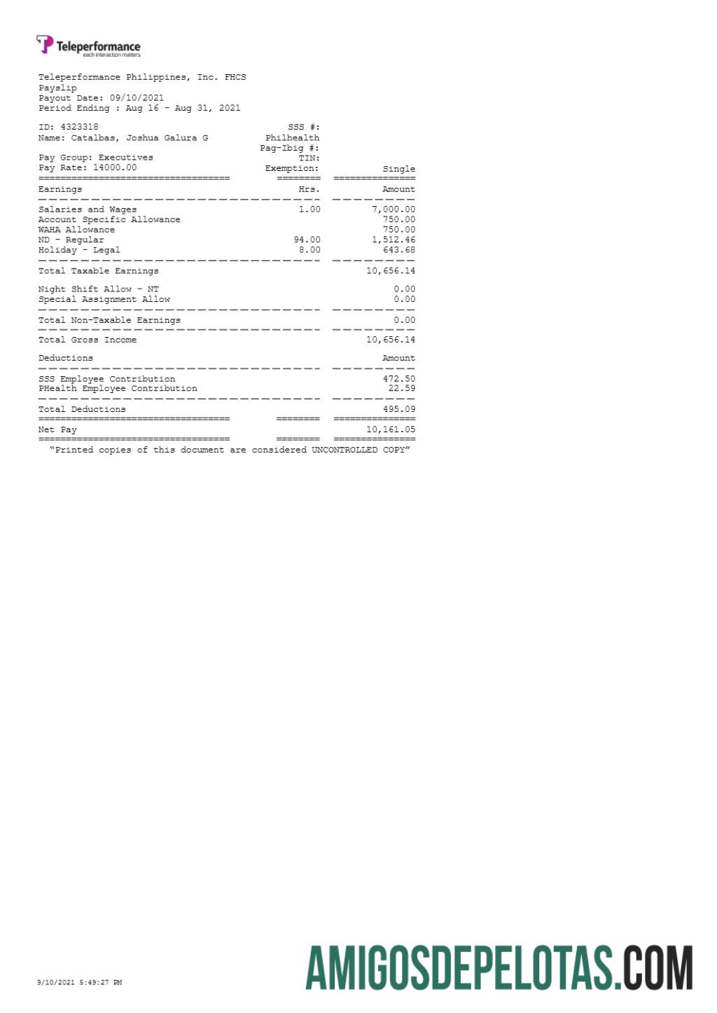 Realista Modelo de recibo de pagamento da Teleperformance Filipinas em formatos Word e PDF.pdf, 1